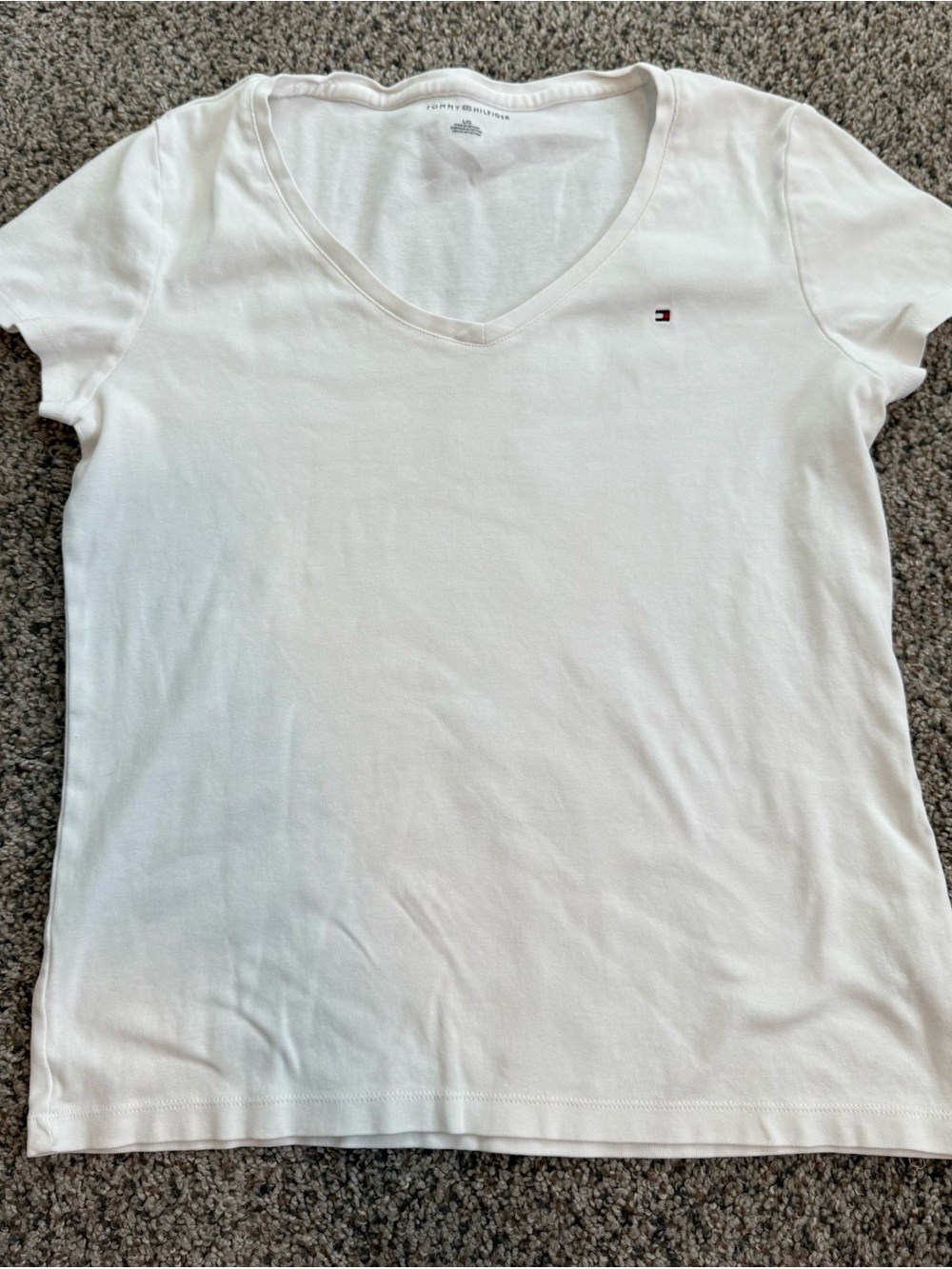 Large Tommy Hilfiger White Short Sleeve Top Shirt Cotton Logo Red Blue Women’s C